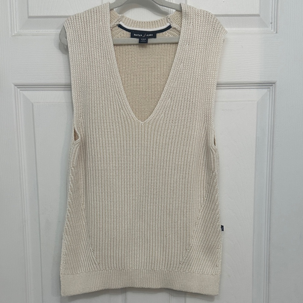 Nautica V-Neck Cream Sweater Vest size small petite